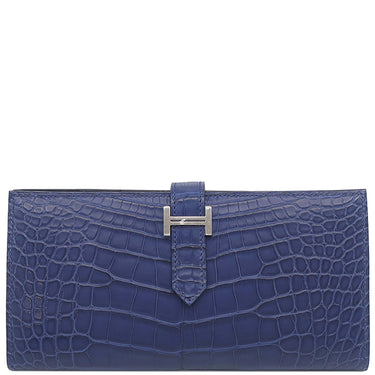 エルメス HERMES ベアンスフレ ブルーマルト アリゲーターマット 長財布 シルバー金具 新品 未使用 青 クロコ 二つ折り財布