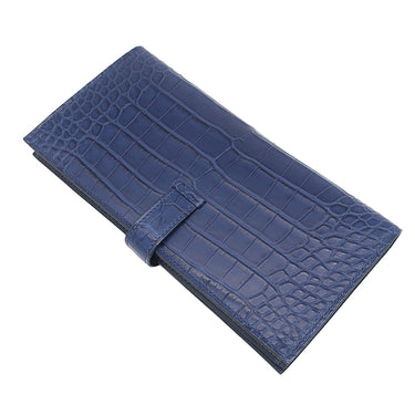エルメス HERMES ベアンスフレ ブルーマルト アリゲーターマット 長財布 シルバー金具 新品 未使用 青 クロコ 二つ折り財布