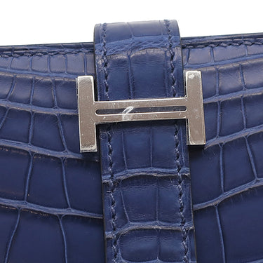 エルメス HERMES ベアンスフレ ブルーマルト アリゲーターマット 長財布 シルバー金具 新品 未使用 青 クロコ 二つ折り財布