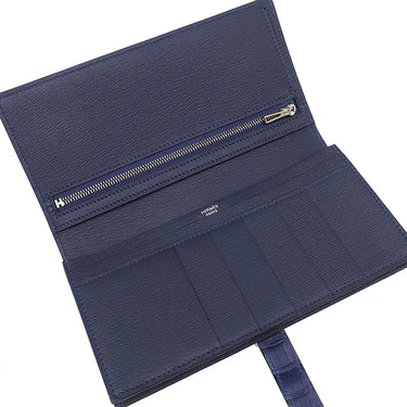 エルメス HERMES ベアンスフレ ブルーマルト アリゲーターマット 長財布 シルバー金具 新品 未使用 青 クロコ 二つ折り財布