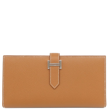 エルメス HERMES ベアンスフレ ゴールド ヴォーエプソン 長財布 シルバー金具 新品 未使用 茶 二つ折り財布