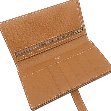 エルメス HERMES ベアンスフレ ゴールド ヴォーエプソン 長財布 シルバー金具 新品 未使用 茶 二つ折り財布