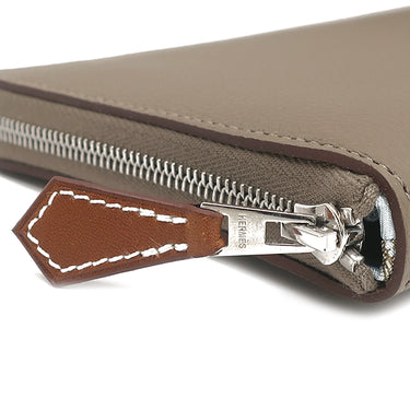 エルメス HERMES アザップロング シルクイン エトゥープ エバーカラー 長財布 シルバー金具 新品 未使用 グレージュ ラウンドファスナー