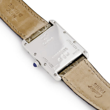 腕時計 カルティエ Cartier マストタンク LM W1014154 クオーツ レディース デイト スクエア ローマン 青字 青針 ホワイト 白