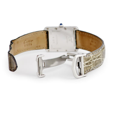 腕時計 カルティエ Cartier マストタンク LM W1014154 クオーツ レディース デイト スクエア ローマン 青字 青針 ホワイト 白