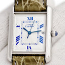腕時計 カルティエ Cartier マストタンク LM W1014154 クオーツ レディース デイト スクエア ローマン 青字 青針 ホワイト 白