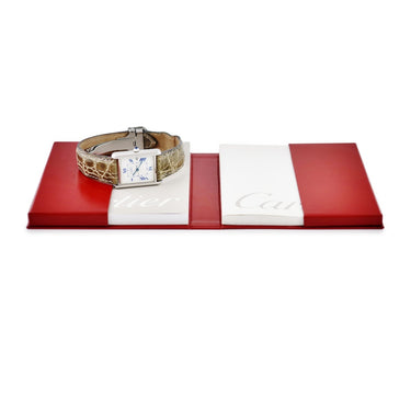 腕時計 カルティエ Cartier マストタンク LM W1014154 クオーツ レディース デイト スクエア ローマン 青字 青針 ホワイト 白