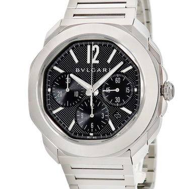 腕時計 ブルガリ BVLGARI オクト ローマ クロノグラフ 103471 自動巻き メンズ 黒 ブラック デイト 八角形 バー スモールセコンド