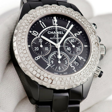 腕時計 シャネル CHANEL J12 クロノグラフ H0940 自動巻き メンズ ブラックセラミック ダイヤ アラビア 黒 デイト スモールセコンド