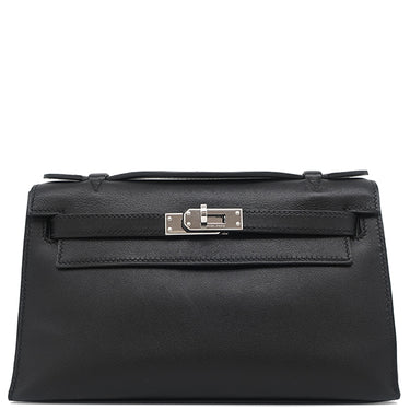 エルメス HERMES ポシェットケリー ブラック エバーグレイン ハンドバッグ シルバー金具 黒 ミニバッグ