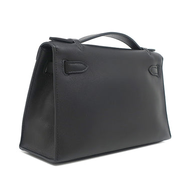 エルメス HERMES ポシェットケリー ブラック エバーグレイン ハンドバッグ シルバー金具 黒 ミニバッグ