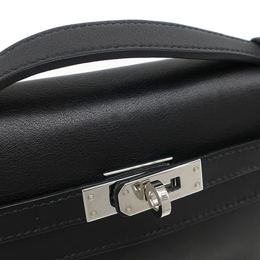 エルメス HERMES ポシェットケリー ブラック エバーグレイン ハンドバッグ シルバー金具 黒 ミニバッグ