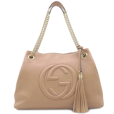 グッチ GUCCI ソーホー インターロッキングG 536196 ベージュ レザー トートバッグ ゴールド金具 ブラウン 茶 ハンドバッグ