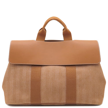 エルメス HERMES ヴァルパライソMM ゴールド トワルシェブロン レザー ハンドバッグ シルバー金具 茶