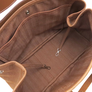 エルメス HERMES ヴァルパライソMM ゴールド トワルシェブロン レザー ハンドバッグ シルバー金具 茶