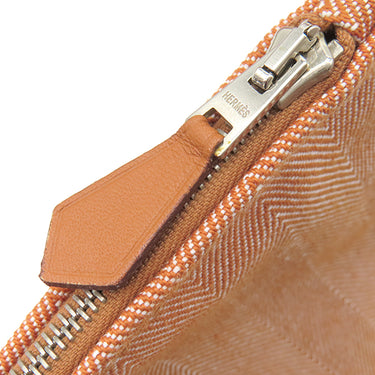 エルメス HERMES ヴァルパライソMM ゴールド トワルシェブロン レザー ハンドバッグ シルバー金具 茶