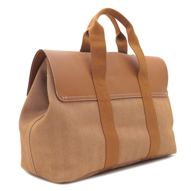 エルメス HERMES ヴァルパライソMM ゴールド トワルシェブロン レザー ハンドバッグ シルバー金具 茶