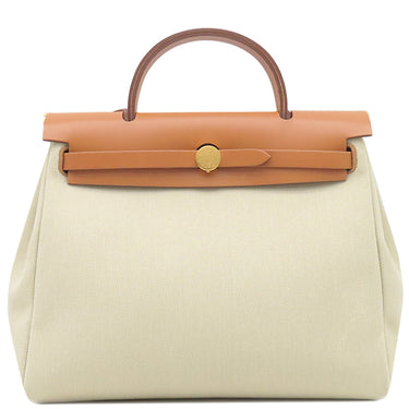 エルメス HERMES エールバッグジップPM 31 ベージュ×ゴールド トワルアッシュ ヴァッシュハンター 2WAYバッグ 茶 ルトゥルネ