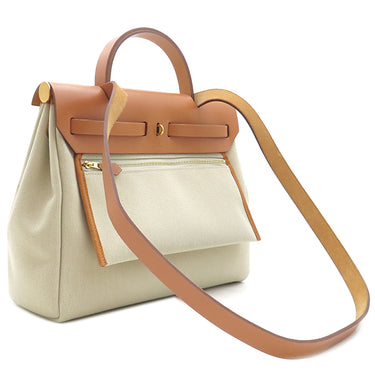 エルメス HERMES エールバッグジップPM 31 ベージュ×ゴールド トワルアッシュ ヴァッシュハンター 2WAYバッグ 茶 ルトゥルネ