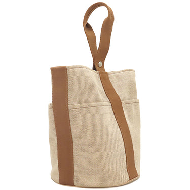 エルメス HERMES サクソー MM ブラウン×ベージュ トワルアッシュ ハンドバッグ シルバー金具 茶 トワルH