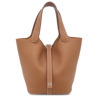 エルメス HERMES ピコタンロック PM ゴールド トリヨンクレマンス ハンドバッグ シルバー金具 茶