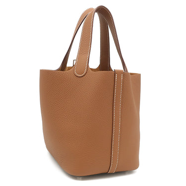 エルメス HERMES ピコタンロック PM ゴールド トリヨンクレマンス ハンドバッグ シルバー金具 茶