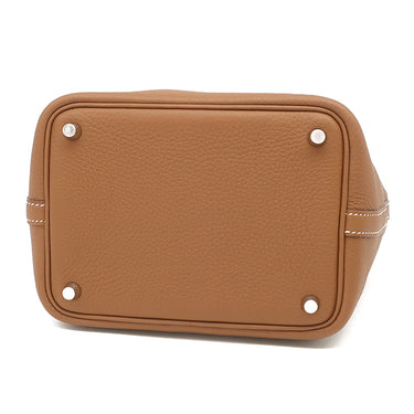 エルメス HERMES ピコタンロック PM ゴールド トリヨンクレマンス ハンドバッグ シルバー金具 茶