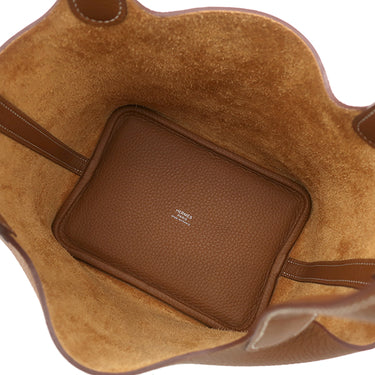 エルメス HERMES ピコタンロック PM ゴールド トリヨンクレマンス ハンドバッグ シルバー金具 茶