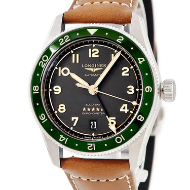 腕時計 ロンジン LONGINES スピリット ズールータイム L3.802.4.63.2 自動巻き メンズ 新品未使用 デイト 黒 緑 アラビア GMT