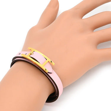 エルメス HERMES ピーアピ ドゥブルトゥール ローズサクラ×グリミスティ ヴォースイフト メタル T2 ブレスレット ゴールド金具 アピ バックル