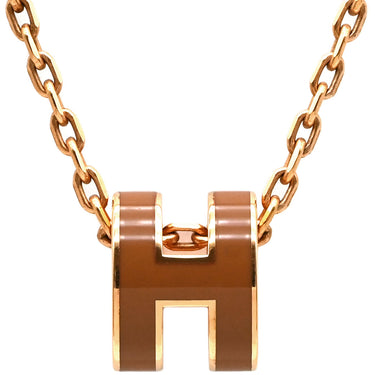 エルメス HERMES ポップアッシュ ミニ ペンダント ニューゴールド×ピンクゴールド GP ラッカー ネックレス ローズゴールド金具 Hモチーフ