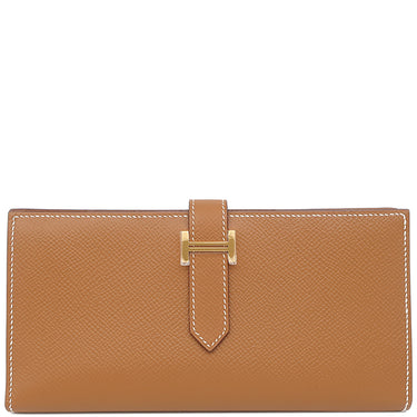 エルメス HERMES ベアンスフレ ゴールド ヴォーエプソン 長財布 ゴールド金具 茶 二つ折り財布