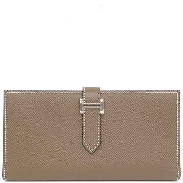 エルメス HERMES ベアンスフレ エトゥープ ヴォーエプソン 長財布 シルバー金具 グレージュ 二つ折り財布