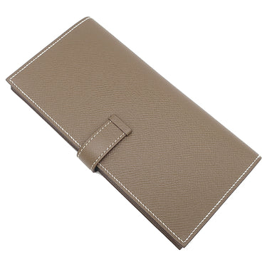 エルメス HERMES ベアンスフレ エトゥープ ヴォーエプソン 長財布 シルバー金具 グレージュ 二つ折り財布