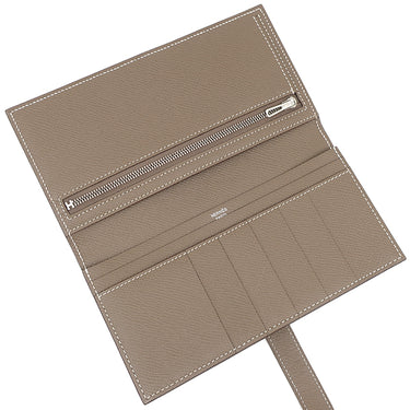 エルメス HERMES ベアンスフレ エトゥープ ヴォーエプソン 長財布 シルバー金具 グレージュ 二つ折り財布