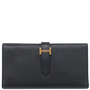 エルメス HERMES ベアンスフレ ブラック ヴォーエプソン 長財布 ゴールド金具 黒 二つ折り財布