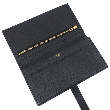 エルメス HERMES ベアンスフレ ブラック ヴォーエプソン 長財布 ゴールド金具 黒 二つ折り財布