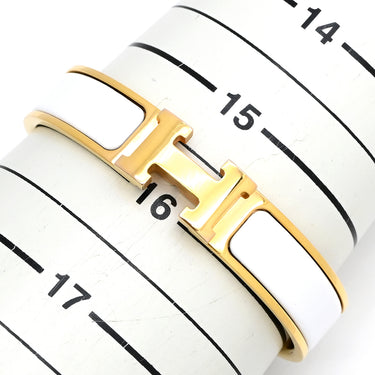 エルメス HERMES クリックH PM ホワイト×ゴールド メタル エナメル ブレスレット ゴールド金具 Hブレス 白