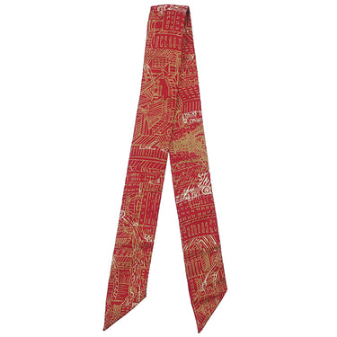 エルメス HERMES ツイリー レッド×ゴールド×ホワイト シルク スカーフ 【L’AIR DE GINZA/レールドゥ銀座】