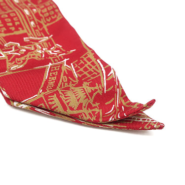 エルメス HERMES ツイリー レッド×ゴールド×ホワイト シルク スカーフ 【L’AIR DE GINZA/レールドゥ銀座】