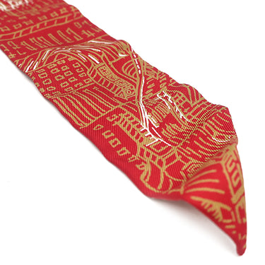 エルメス HERMES ツイリー レッド×ゴールド×ホワイト シルク スカーフ 【L’AIR DE GINZA/レールドゥ銀座】