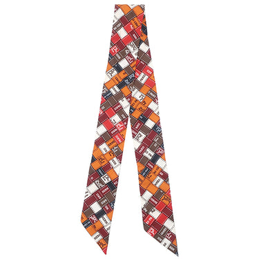 エルメス HERMES ツイリー オレンジ×ブルン×ブラック シルク スカーフ 【BOLDUC AU CARRE/ボルデュック チェック】