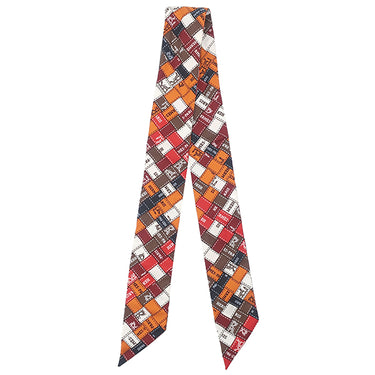 エルメス HERMES ツイリー オレンジ×ブルン×ブラック シルク スカーフ 【BOLDUC AU CARRE/ボルデュック チェック】