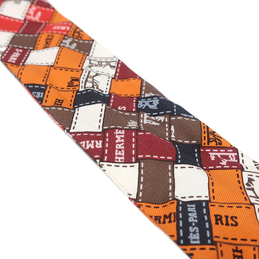 エルメス HERMES ツイリー オレンジ×ブルン×ブラック シルク スカーフ 【BOLDUC AU CARRE/ボルデュック チェック】