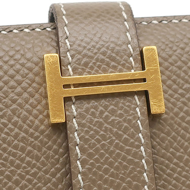 エルメス HERMES ベアンコンパクト エトゥープ ヴォーエプソン 二つ折り財布 ゴールド金具 グレージュ