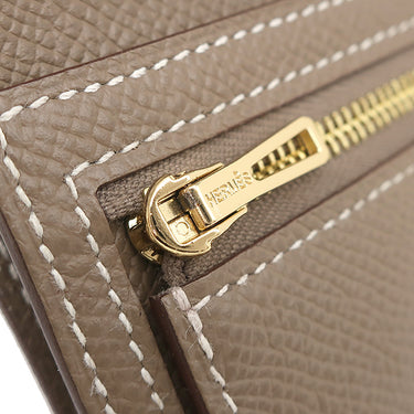 エルメス HERMES ベアンコンパクト エトゥープ ヴォーエプソン 二つ折り財布 ゴールド金具 グレージュ