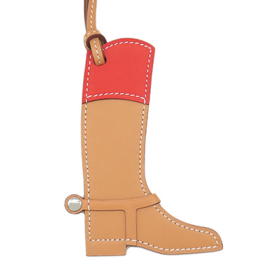 エルメス HERMES パドックボット ブーツ ナチュラルサブレ×カプシーヌ ヴォースイフト バトラー バッグチャーム シルバー金具 茶 オレンジ