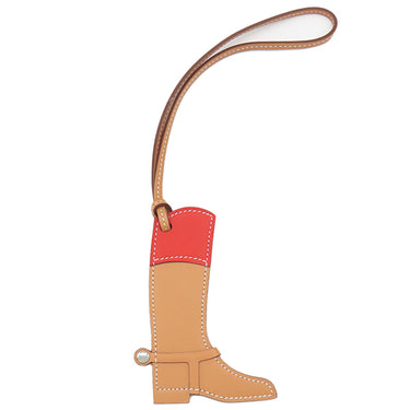 エルメス HERMES パドックボット ブーツ ナチュラルサブレ×カプシーヌ ヴォースイフト バトラー バッグチャーム シルバー金具 茶 オレンジ
