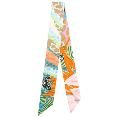 エルメス HERMES ツイリー ローズ×ベージュ×オレンジ シルク スカーフ 【JAGUAR QUETZAL/ジャガー ケツァール】