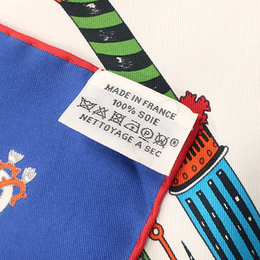 エルメス HERMES カレ90 CARRE ブルー×ホワイト×マルチカラー シルク スカーフ 【LA FOLLE PARADE/ラ フォル パラード】